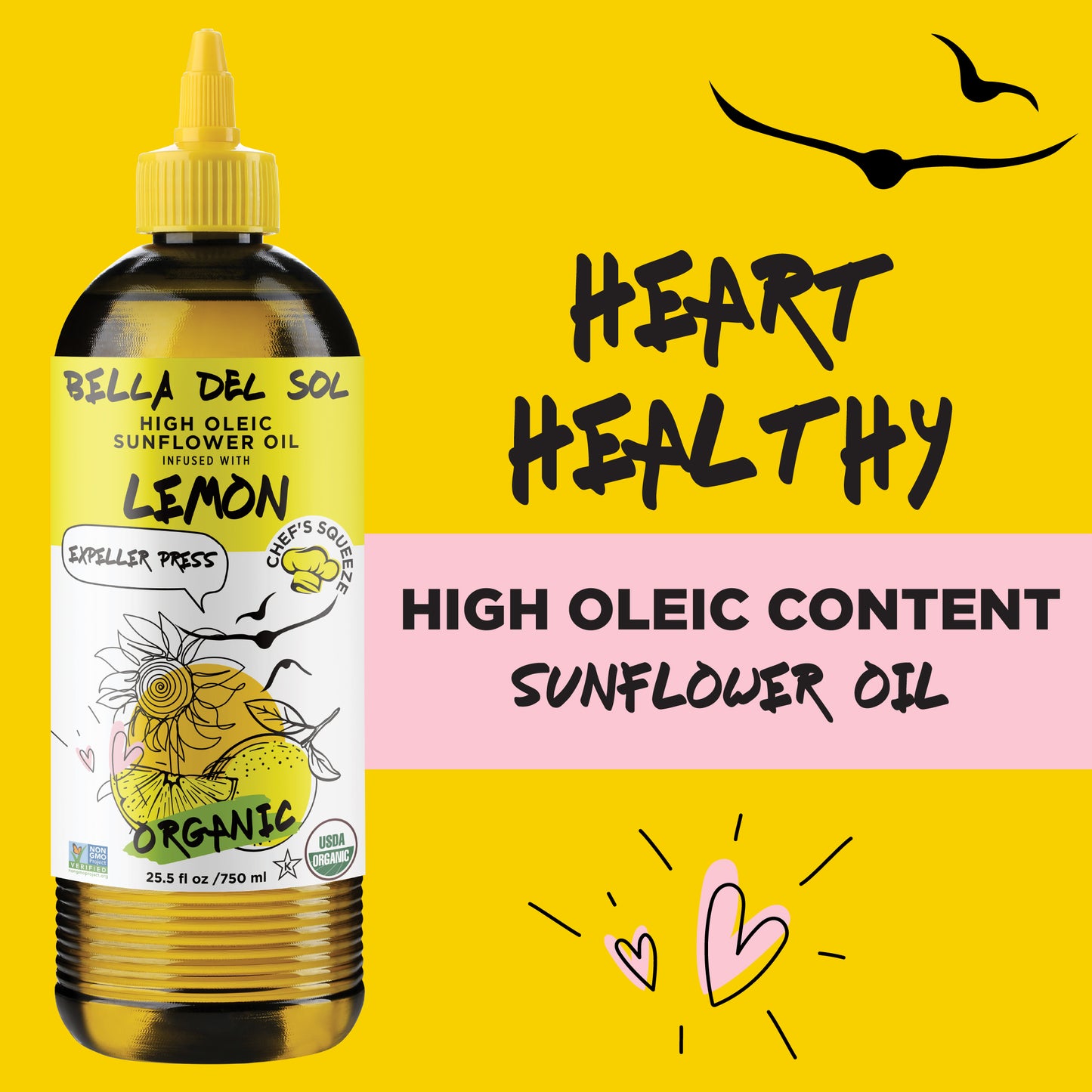 
                  
                    Bella Del Sol organic lemon sunflower oil – heart healthy with high oleic content – huile de tournesol au citron riche en acide oléique, bonne pour le cœu
                  
                