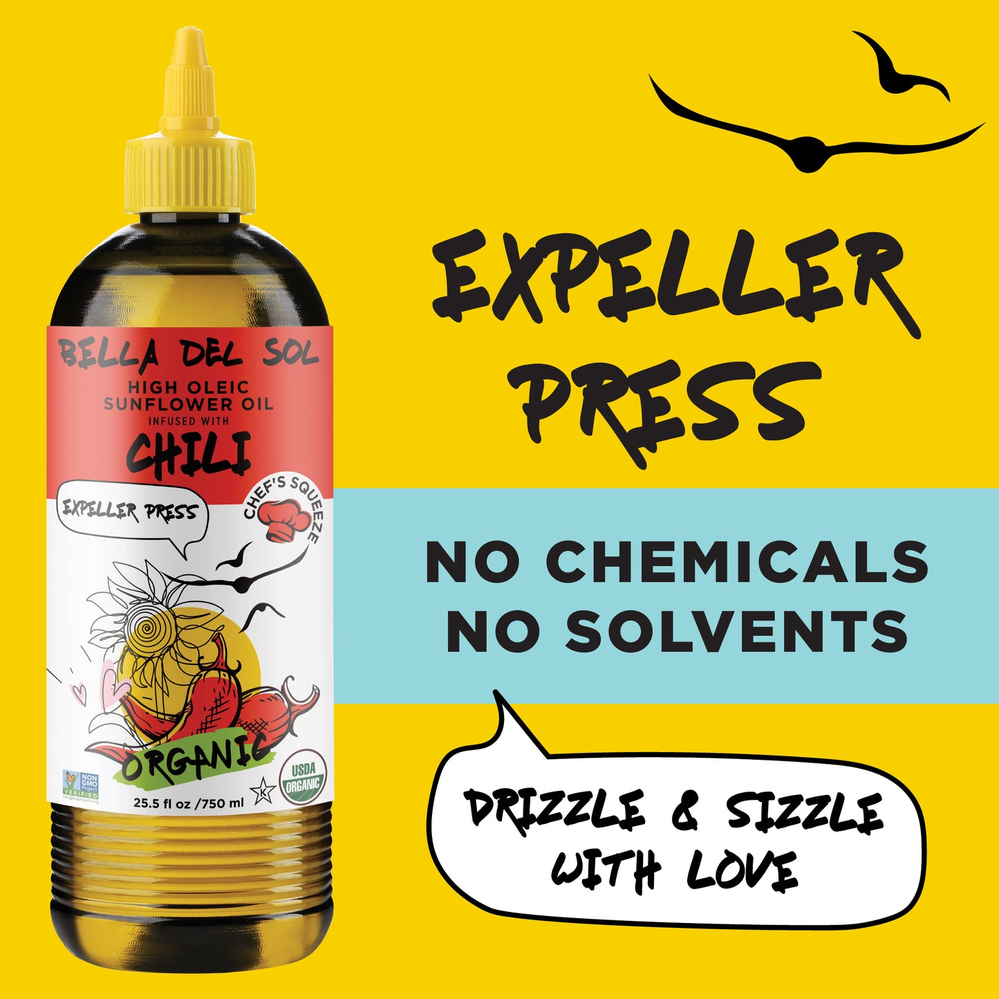 
                  
                    Bella Del Sol Chili Infused Sunflower Oil – Expeller Pressed, Organic, No Chemicals or Solvents – Drizzle & Sizzle with Love
                  
                
