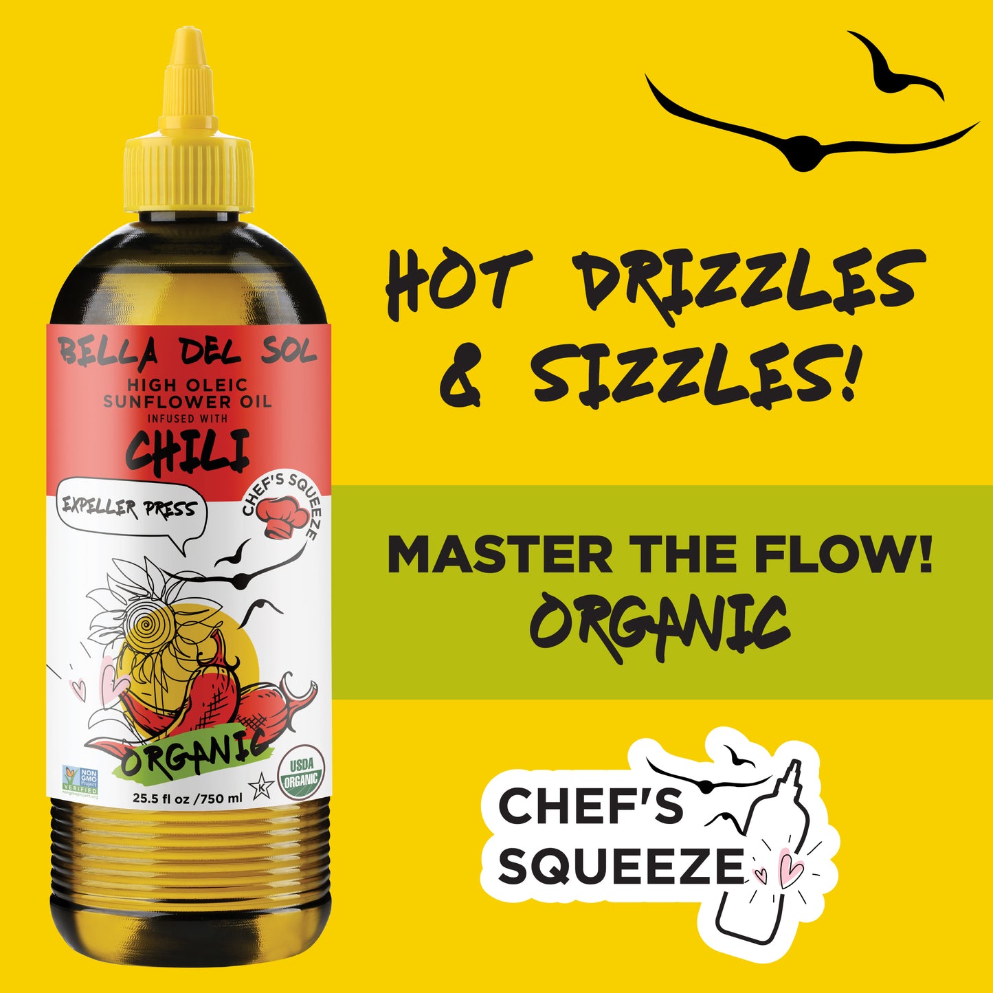 
                  
                    Bella Del Sol Chili Infused Organic Sunflower Oil – Expeller-Pressed and Perfect for Hot Drizzles & Sizzles – 750ml Chef’s Squeeze Bottle
                  
                