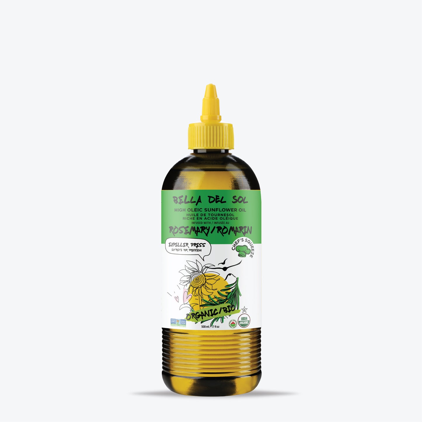 Bella Del Sol Organic High Oleic Sunflower Oil Infused with Rosemary – 500ml Bottle
