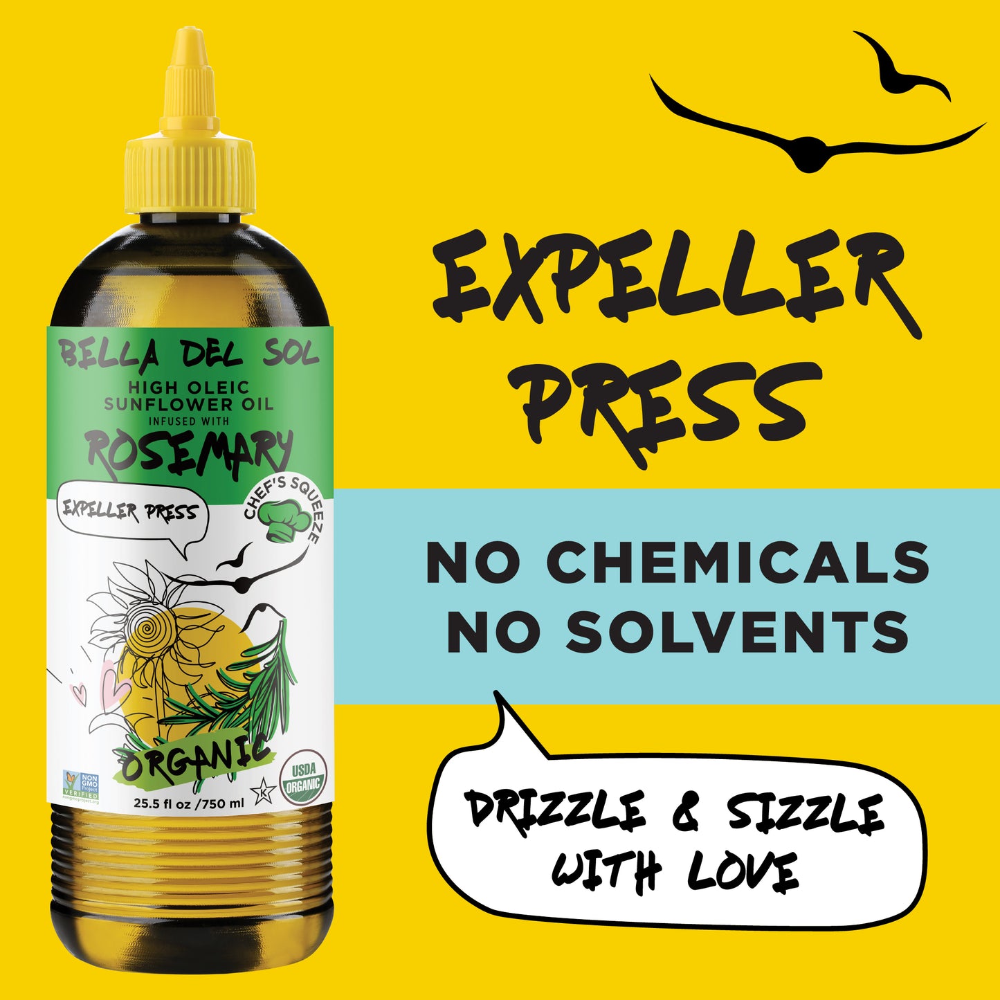 
                  
                    Bella Del Sol Rosemary Organic Sunflower Oil with Expeller Press Method – No Chemicals or Solvents
                  
                
