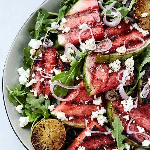 Salade De Pastèque Grillée Avec Roquette, Feta Et Limes Grillées