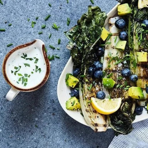 Grilled Romaine Salad With Blueberries, Avocado And Creamy Lemon Tarragon Vinaigrette
