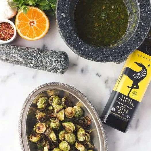 
                  
                    Roasted Brussel Sprouts with Spicy Orange-Parsley Chimichurri
                  
                