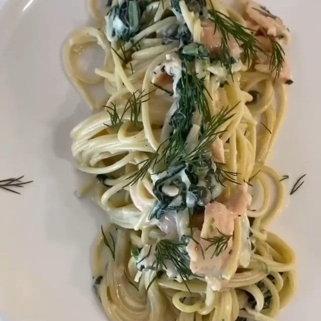 Spaghettis au saumon fumé