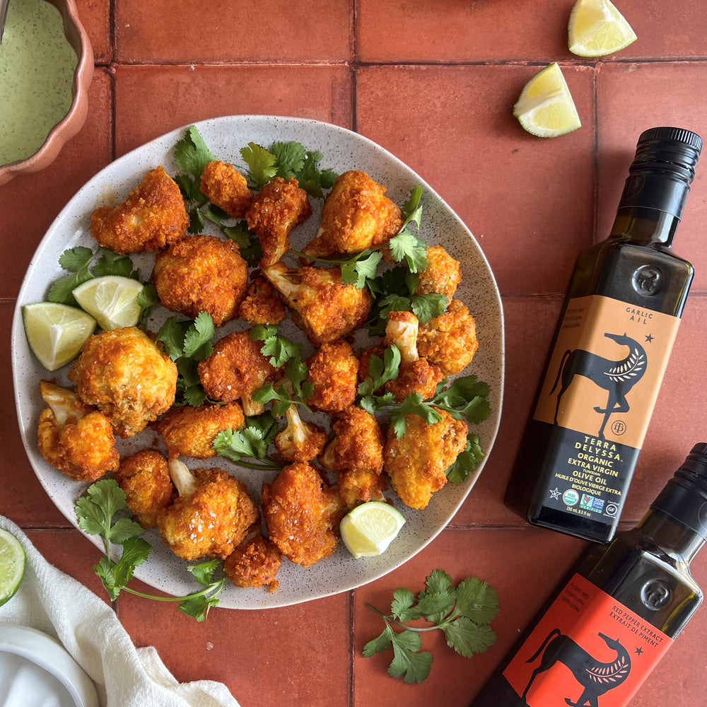 Buffalo Cauliflower Wings with Cilantro Ranch Dipping Sauce