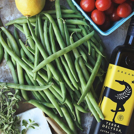 Haricots verts rôtis et tomates avec fromage feta 