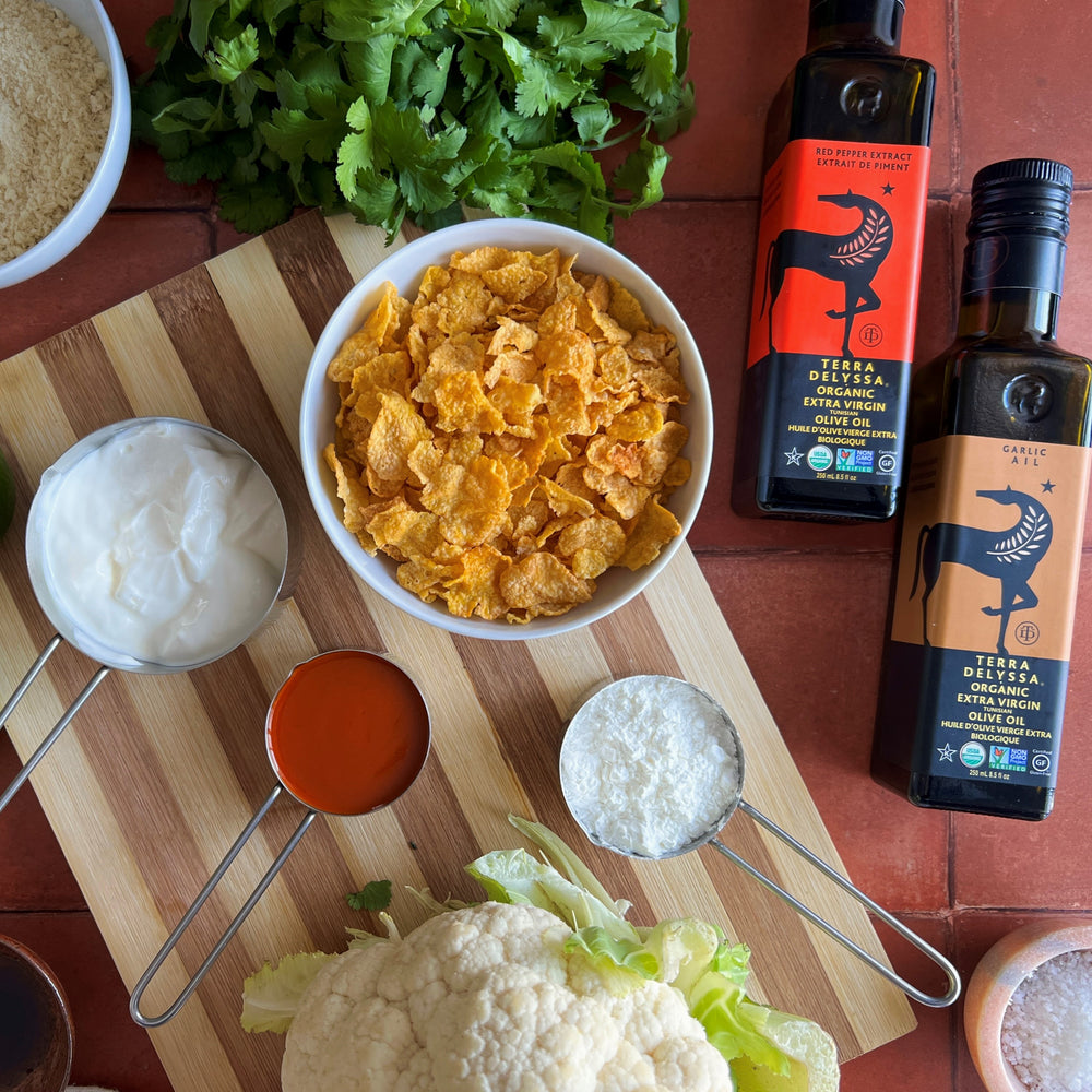 
                  
                    Buffalo Cauliflower Wings with Cilantro Ranch Dipping Sauce
                  
                