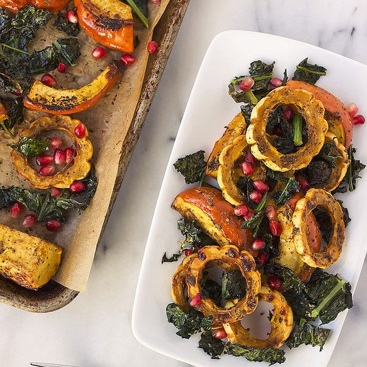 Za’atar Roasted Squash With Crispy Kale And Pomegranate